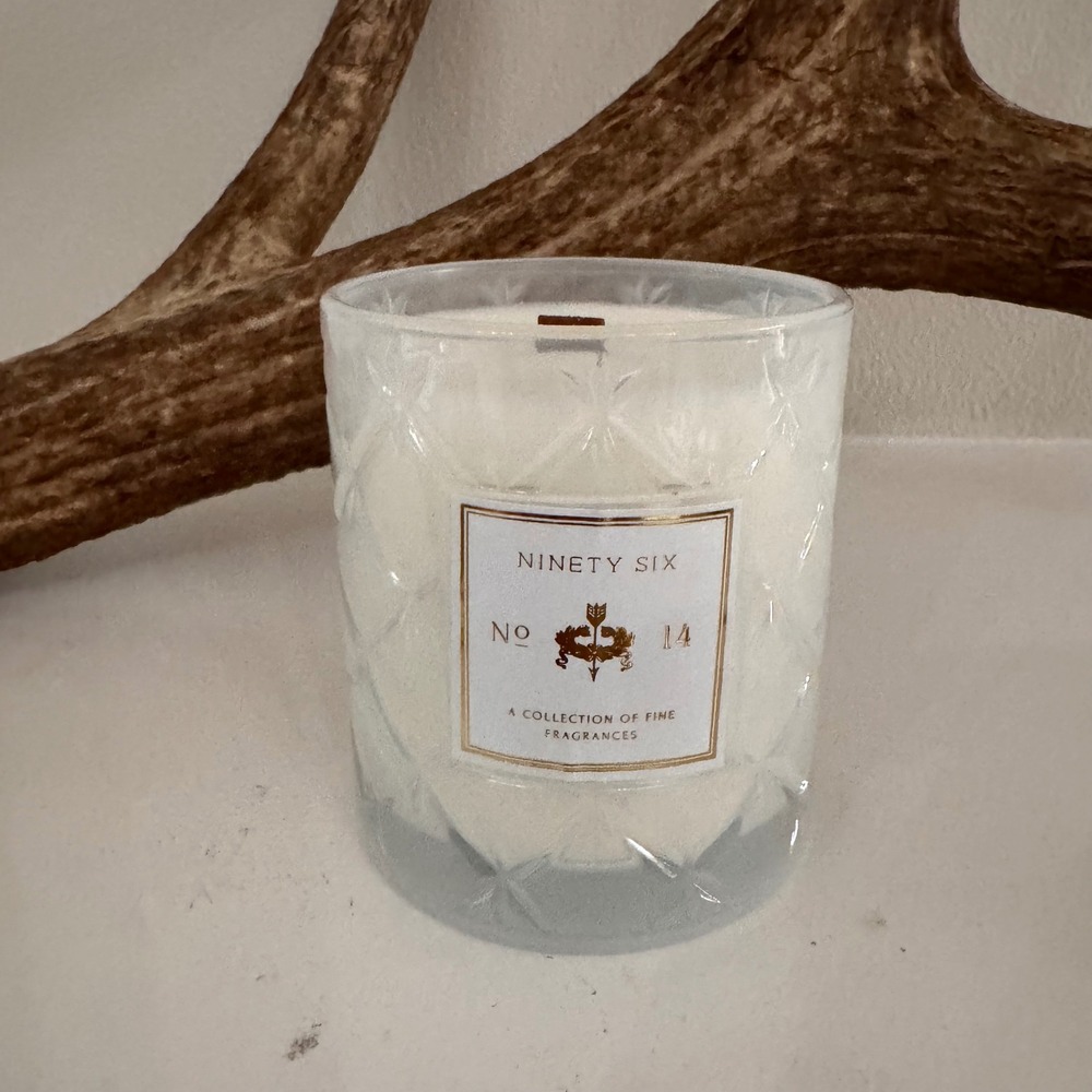 Ninety Six No 14 Scented Wooden Wick Candle 10.7 oz DW Home Frosted Glass